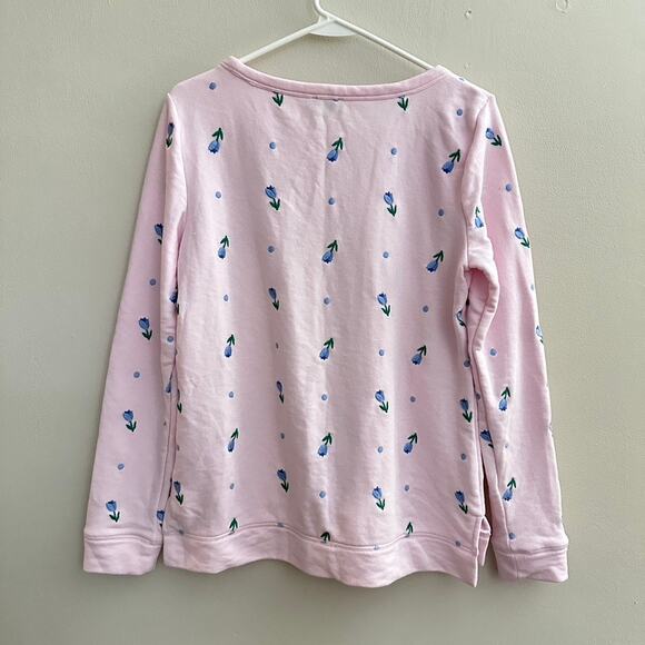 Talbots Pink Embroidered Floral Tulip Crewneck Sweatshirt Womens SMALL Cottage - Picture 9 of 11